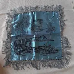 ハワイ風景タペストリー 青色 フリンジ付き43×43センチフリンジ含まず
