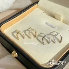 58_ホースシュー 馬蹄 ピアス ハーフ キラキラ シルバー S925針 人気