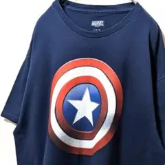 マーベル キャプテンアメリカ デカロゴ Tシャツ ネイビー 紺色 L古着