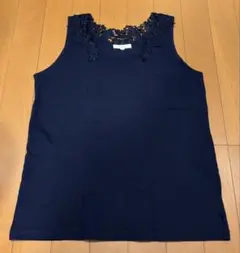 スタジオクリップ 花柄 レース タンクトップ ネイビー 見せインナー