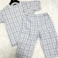 【訳あり‼️】 ダックス ルームウェア 青 茶 チェック Uネック おしゃれ M