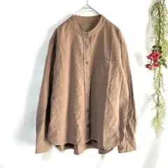 美品✨【MUJI】無印良品 ノーカラーシャツ ブラウン 胸ポケット BD (M)