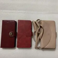 iPhone13ケース　3点セット 手帳型　赤 スマホ　ショルダー