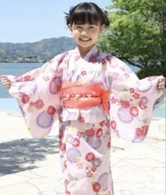 【8/10〜16発送不可】桃色に八重桜柄　セパレート浴衣　110cm
