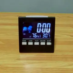 デジタル 温湿度計 時計 置き時計 温度計 湿度計 人感センサー ブラック