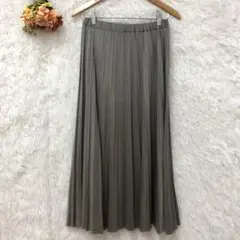 ★オーペックドットクリップ★プリーツスカート【L】ロング丈 グレー 上品