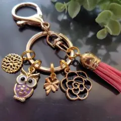 ※♡幸せふくろうパープル♡Handmadeキーホルダー♪