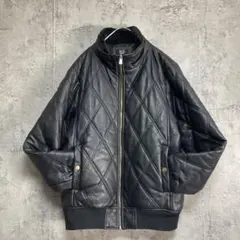 【個性派古着】レザージャケット 合皮 ブラック キルティング 黒