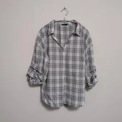 アベイル・チェック柄 Vネック バルーンスリーブシャツ