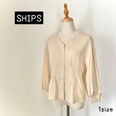 SHIPS シップス ウエストタック Vネック 7分袖 ブラウス シャツ