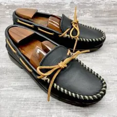 375【極美品】ミネトンカ US7 黒レザー モカシン ローファー24cm