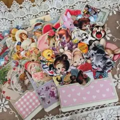 レトロアニマル　三連ポケットセット　コラージュ素材　ダイカット
