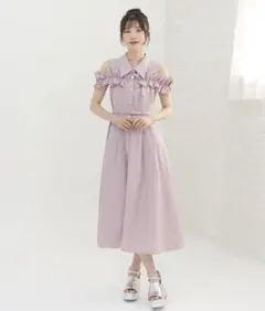 レディアゼル　ノースリーブフリルシャツワンピース　ピンク　2025　タグ付き新品