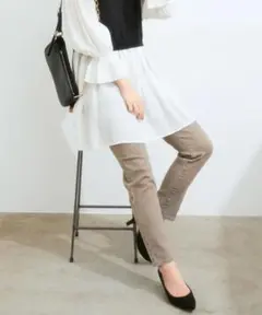 新品☆vis☆デニム＆カラーツイル、美シルエット脚長スリムパンツ☆くすみブラウン