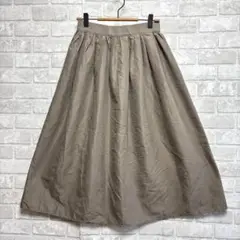 アース フレア ギャザー スカート 美品 ベージュ ウエストゴム F シンプル