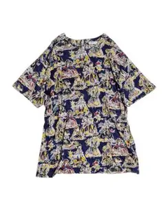 ヴィンテージ　リネン　麻100%　総柄　カットソー　半袖Tシャツ　Ag-robe