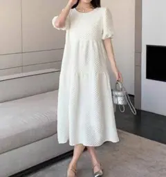 【残り1点】 新品同様ホワイト ロングワンピース ティアード 半袖 Lサイズ
