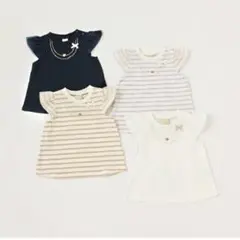 petit main ネックレスモチーフ Tシャツ 白/薄紫ストライプ　120