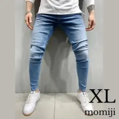 夏 XL 新品 デニム メンズ スキニー デニム ダメージ ストレッチ