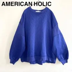 美品 アメリカンホリック 異素材 切り替え キルティング プルオーバー ブルーM