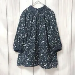 【シーズンリーズン】花柄シャツ／ブラウス　ネイビー　五．七分袖　美品　Lサイズ
