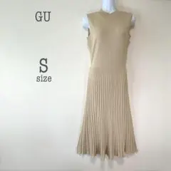 a1903【ジーユー】ハイネックニットプリーツロングワンピース S キレイめ