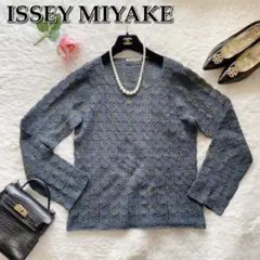 美品☆イッセイミヤケ ISSEY MIYAKE かぎ針ニットトップス 格子柄