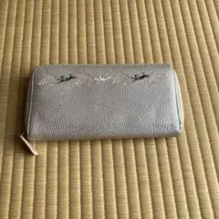 シルバーピンク刺繍デザイン長財布　　猫財布