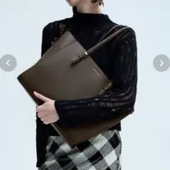 CHARLES & KEITH クラシックダブルハンドル トートバッグ　ブラウン