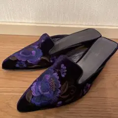ITALOBALESTI 黒紫刺繍ミュール 37