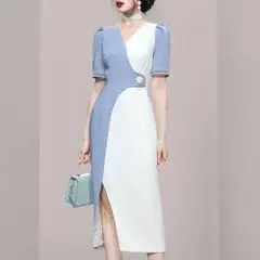 大人気 おしゃれ ドレス ワンピース ひざ丈 フォーマル かわいい 韓国 水色