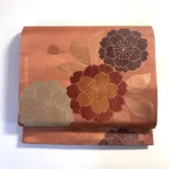 2m2344 京袋帯 袋名古屋帯 唐織 茶色 金色 赤 花柄 和装 着物