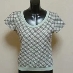 BURBERRY バーバリー ミントグリーン チェック柄 半袖Tシャツ 38