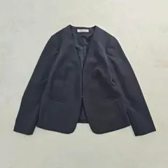【美品】NATURAL BEAUTY BASIC　ノーカラージャケット　紺　S