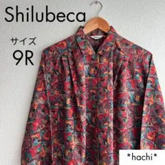 美品 Shilubeca シルベカ 昭和レトロ シャツ 赤 長袖 総柄 古着