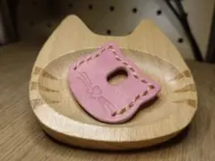 J12-2ピンクマーブル　猫型キーカバー小