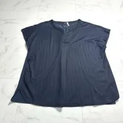 INDIVI インディヴィ　【洗える】スキッパーブラウス　ネイビー　紺