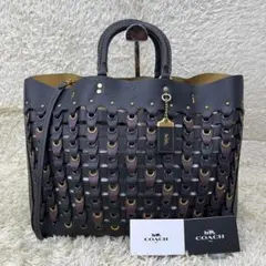 極美品✨️定価10万 コーチ ローグ トートバッグ 2way レザー 黒 ロゴ