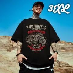 720 メンズバイクTシャツ（ブラック3XLサイズ）半袖トップス 夏秋 プリント