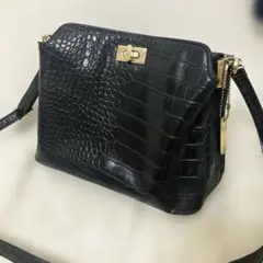 ブラック クロコダイル風ショルダーバッグ