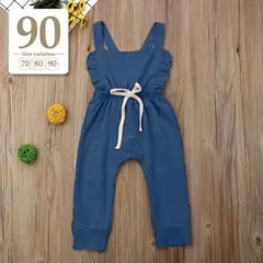 90cm｜ネイビー〔フリル サロペット パンツ〕子供 オーバーオール 女の子春服
