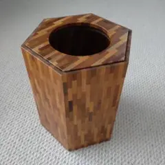 箱根　寄木細工　 六角形ごみ箱 パターン仕上げ