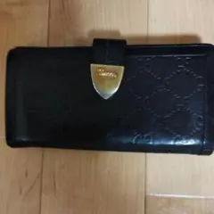 ✨美品✨ GUCCI 長財布 GG シマ レザー ブラック ロゴ金具 ブラック