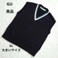 美品 GU 黒 Vネックノースリーブベスト メンズXL