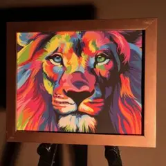 キャンバスプリントアート 七色のライオン 絵画 額付き インテリア