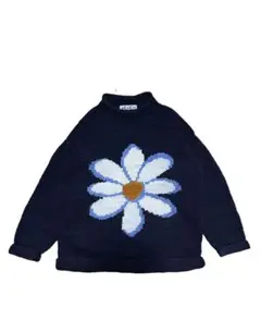 美品 エクアドルニット ロールネック 花柄 デイジー 花柄 ネイビー 楽天市場】手編み エクアドル製 ☆ ロールネック 両面 花 ウール
