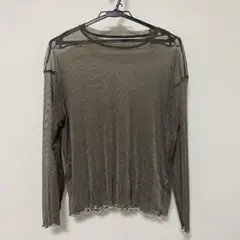 【新品】Lサイズ ダークカーキメッシュ 長袖トップス M シースルー シアー