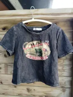 ダークグレー クロップドTシャツ グラフィックプリント