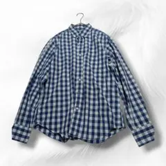 グリーンレーベルリラクシング 青と白のチェック柄 ボタンダウンシャツ コットン