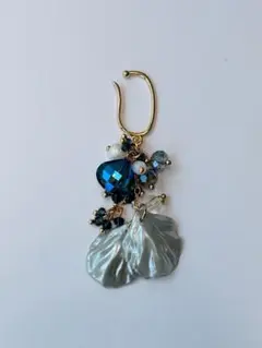 再販✳︎青シルバー ビジュー イヤーカフ